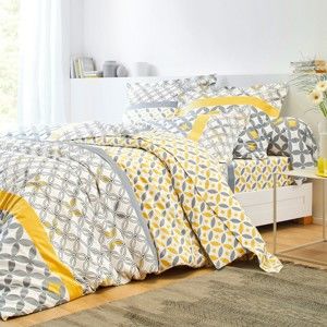 Blancheporte Bavlnená posteľná bielizeň Marlow s geometrickým vzorom, zn. Colombine, bavlna sivá/žltá obliečka na vank. 50x70cm+lem