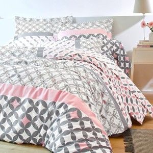 Blancheporte Bavlnená posteľná bielizeň Marlow s geometrickým vzorom, zn. Colombine, bavlna sivá/ružová obliečka na vank. 50x70cm+lem