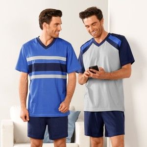 Blancheporte Pyžamo s krátkymi šortkami, sada 2 ks modrá+sivá 107/116 (XL)
