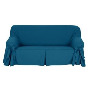 Blancheporte Jednofarebný bavlnený poťah s viazačkami na pohovku a kreslo, plátno bachette pávie modrá kreslo