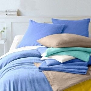 Blancheporte Jednofarebný tkaný prehoz na posteľ, bavlna modrá obliečka na vankúš 65x65cm