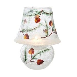 Blancheporte Lampa na čajovú sviečku z krakelovaného skla, motív borovice