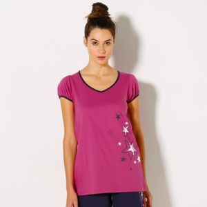 Blancheporte Jednofarebné tričko hvězdičky, kr. rukávmi, bavlnený džersej fuksia 42/44