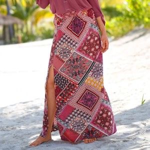 Blancheporte Dlhá sukňa s patchwork vzorom koralová/purpurová 48