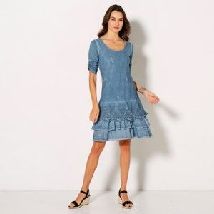 Blancheporte Volánové šaty s výšivkou modrá 44