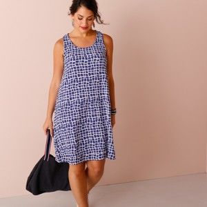 Blancheporte Šaty v grafickom dizajne modrá/ražná 56