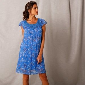 Blancheporte Voálové šaty s macramé modrá 42/44