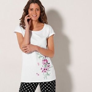 Blancheporte Pyžamové tričko so stredovým potlačou kvetín biela 54