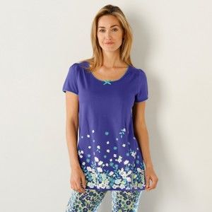 Blancheporte Pyžamové tričko s kvetinovou potlačou a krátkymi rukávmi indigo 56