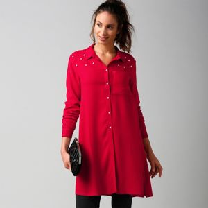 Blancheporte Dlhá jednofarebná košeľa s korálkami červená s korálikmi 50