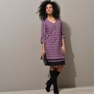 Blancheporte Šaty so zipsom a grafickým dizajnom purpurová/čierna 44