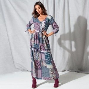 Blancheporte Dlhé šaty v patchwork dizajne slivková/indigo 48