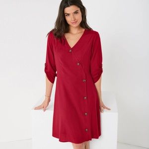 Blancheporte Šaty s asymetrickou gombíkovou légou, jednofarebné tmavočervená 54