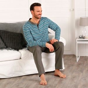 Blancheporte Pruhované pyžamo s nohavicami a tuniským výstrihom antracitová/modrá 117/126 (XXL)