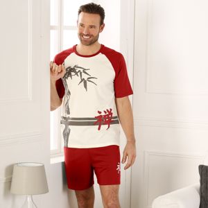 Blancheporte Pyžamo so šortkami s motívom bambusu ražná/bordó 117/126 (XXL)
