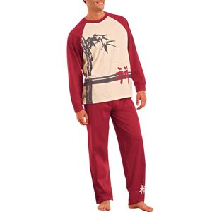 Blancheporte Pánske pyžamo s dlhými rukávmi, motív bambusu ražná/bordó 87/96 (M)