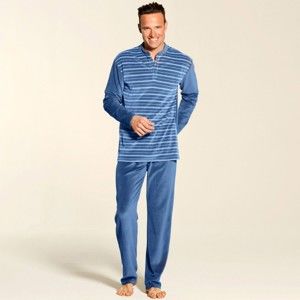 Blancheporte Velúrové pruhované pyžamo s farbeným vláknom modrá 117/126 (XXL)