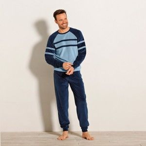 Blancheporte Dvojfarebné zamatové pyžamo s dlhými rukávmi modrá 107/116 (XL)