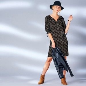 Blancheporte Šaty s grafickým vzorom čierna/karamelová 46