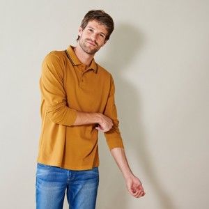 Blancheporte Polo tričko s prúžkom na golieri s dlhými rukávmi medová 97/106 (L)