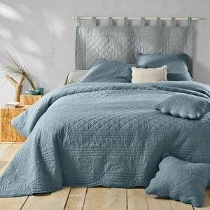 Blancheporte Jednofarebná prešívaná prikrývka na posteľ Cassandre modrosivá obliečka na vank. 65x65cm+lem
