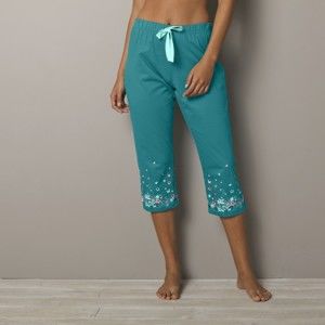 Blancheporte 3/4 pyžamové nohavice s potlačou kvetín na koncoch nohavíc smaragdová 50