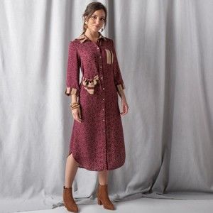 Blancheporte Košeľové šaty s potlačou bordó/medová 40