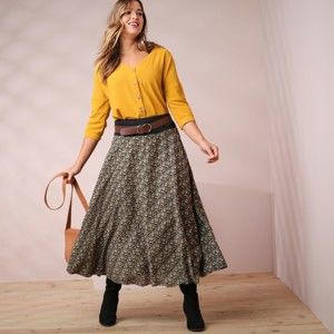 Blancheporte Polodlhá sukňa s minimalistickým vzorom khaki 56