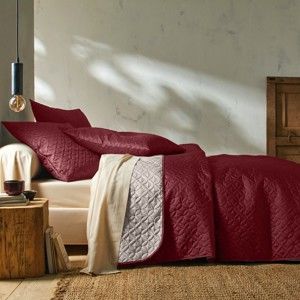 Blancheporte Dvojfarebná prikrývka na posteľ bordó/béžová obliečka na vankúš 65x65cm