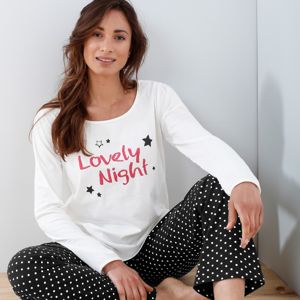 Blancheporte Pyžamové tričko s dlhými rukávmi a potlačou hviezd Lola slonová kosť 34/36