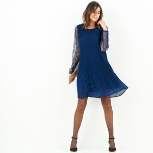 Blancheporte Šaty s plisovaním a čipkou temná modrá 50
