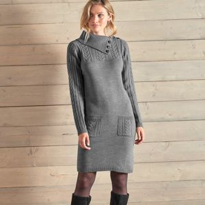Blancheporte Pulóvrové šaty s vrkočovým vzorom sivý melír 42/44