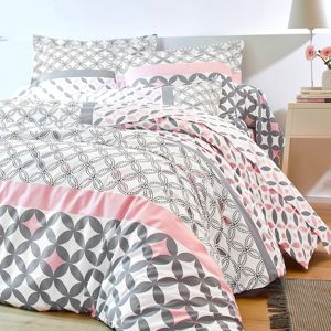 Blancheporte Bavlnená posteľná bielizeň Marlow s geometrickým vzorom, zn. Colombine, bavlna sivá/ružová obliečka na prikrývku140x200cm