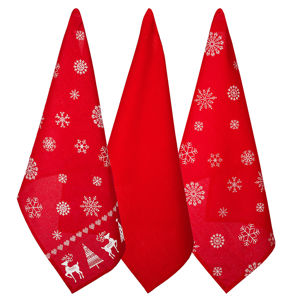 Blancheporte Súprava utierok vianočná červená/biela 3x 50x70cm