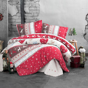 Blancheporte Obliečky flanel Santa červená/hnedá/biela obliečky 220x200cm + 2x 70x90c
