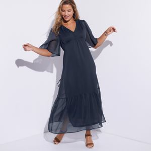 Blancheporte Jednofarebné dlhé šaty indigo 56