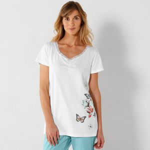 Blancheporte Pyžamové tričko s krátkymi rukávmi, stredová potlač motýľov biela 46/48