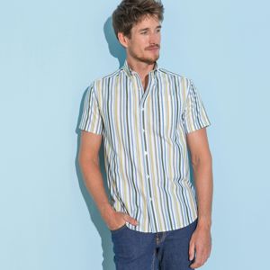 Blancheporte Pruhovaná košeľa, rovný strih, krátke rukávy modrá/hnedosivá 45/46