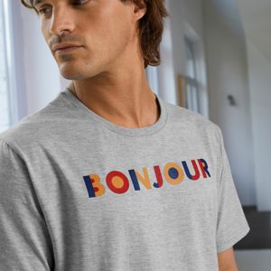 Blancheporte Pánske tričko s potlačou "Bonjour" sivý melír 127/136 (3XL)
