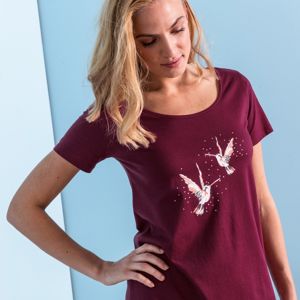 Blancheporte Krátka nočná košeľa s potlačou vtákov čerešňová 54