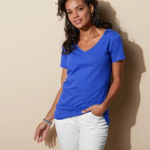 Blancheporte Jednofarebné tričko s výstrihom do "V" azurová modrá 54