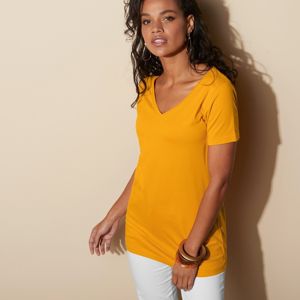 Blancheporte Jednofarebné tričko s výstrihom do "V" šafranová 52