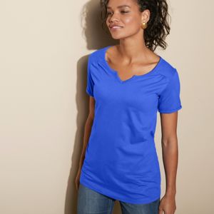 Blancheporte Jednofarebné tričko s tuniským výstrihom azurová modrá 42/44