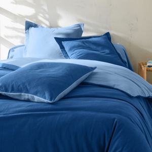 Blancheporte Dvojfarebná posteľná bielizeň, flanel zn. Colombine nám.modrá/nebeská modrá obliečka na vank. 63x63cm+ lem