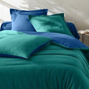 Blancheporte Dvojfarebná posteľná bielizeň, flanel zn. Colombine cédrová/nám.modrá obliečka na prik. 140x200cm