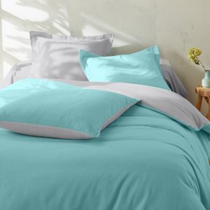 Blancheporte Dvojfarebná posteľná bielizeň, flanel zn. Colombine blankytná modrá/sivá obliečka na vank. 63x63cm+ lem