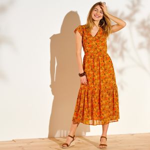 Blancheporte Dlhé šaty s potlačou oranžová/ružová 36