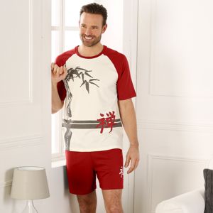 Blancheporte Pyžamo so šortkami s motívom bambusu ražná/bordó 147/156 (5XL)