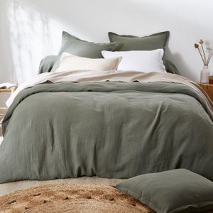 Blancheporte Jednofarebná posteľná bielizeň z ľanu v zapratej úprave zelená obliečka na prikrývku240x220cm