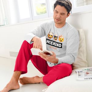 Blancheporte Pyžamo s nohavicami Emoji sivý melír/červená 117/126 (XXL)